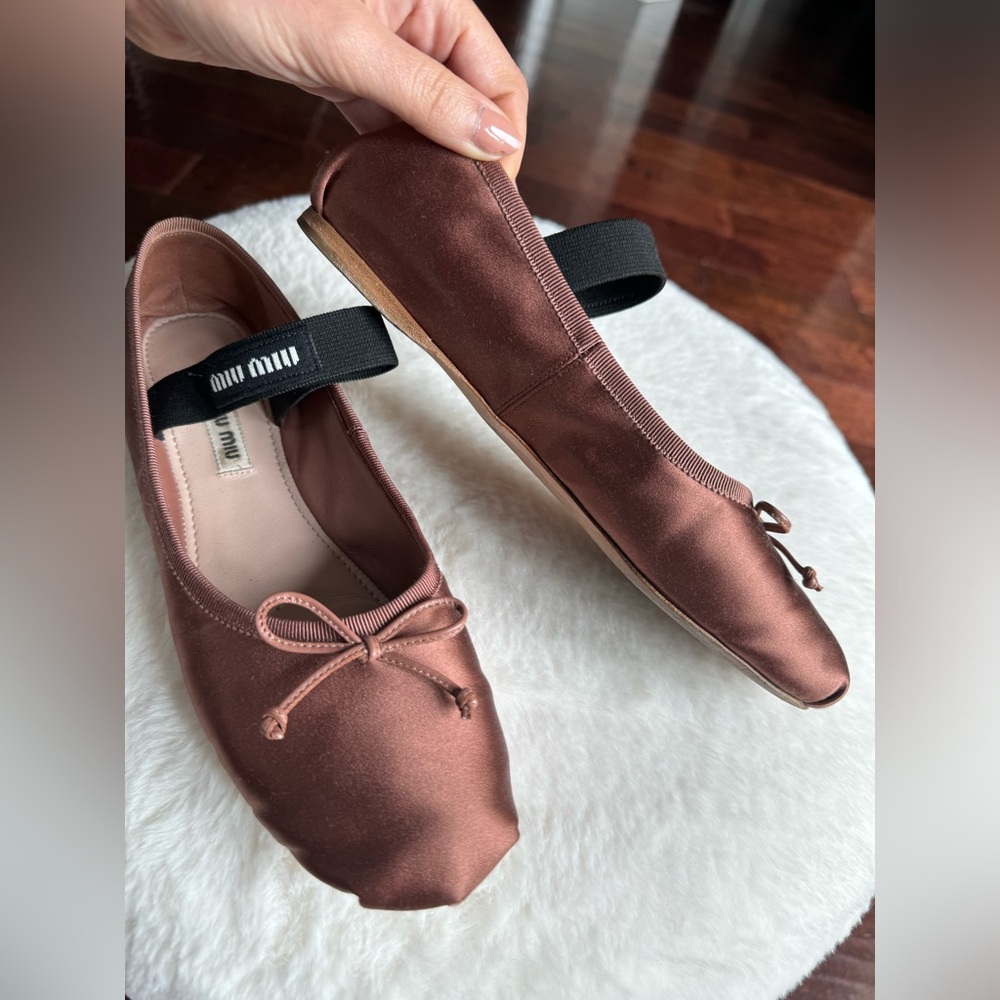 Miu Miu Satin Ballerinas Cocoa Brown IT 37,5 US 7,5 - Picture 7 of 13